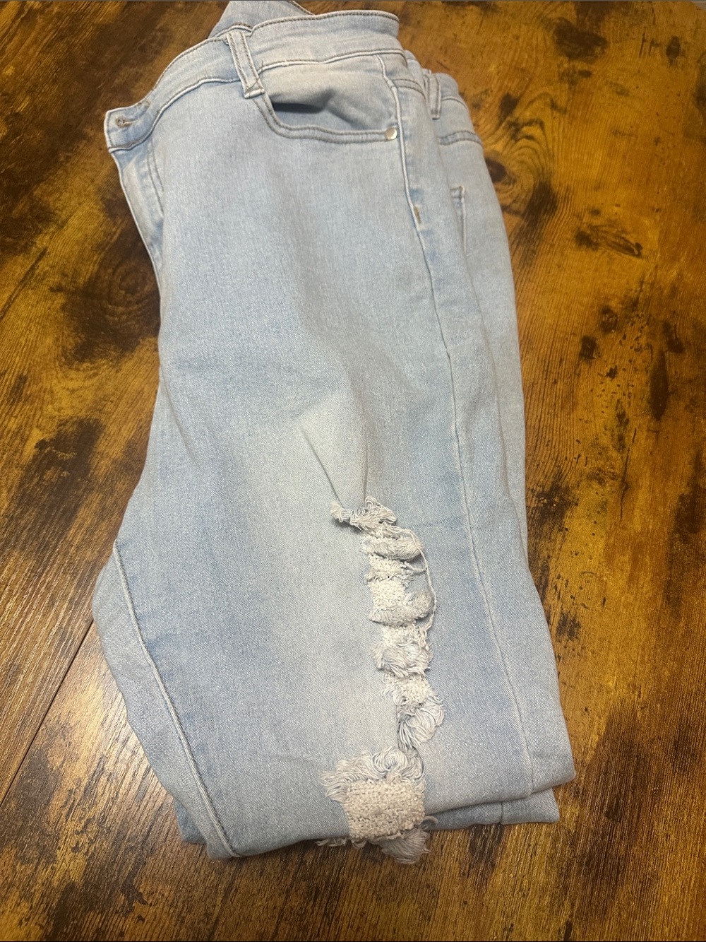 Fashion Nova Light Blue Distressed Boyfriend Jeans